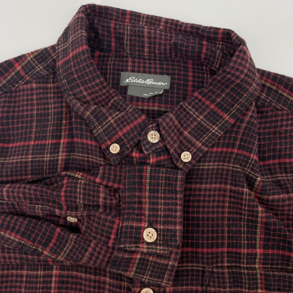 Eddie Bauer Men's Size XXL Red Black Plaid Flannel Shirt Cotton Button Down